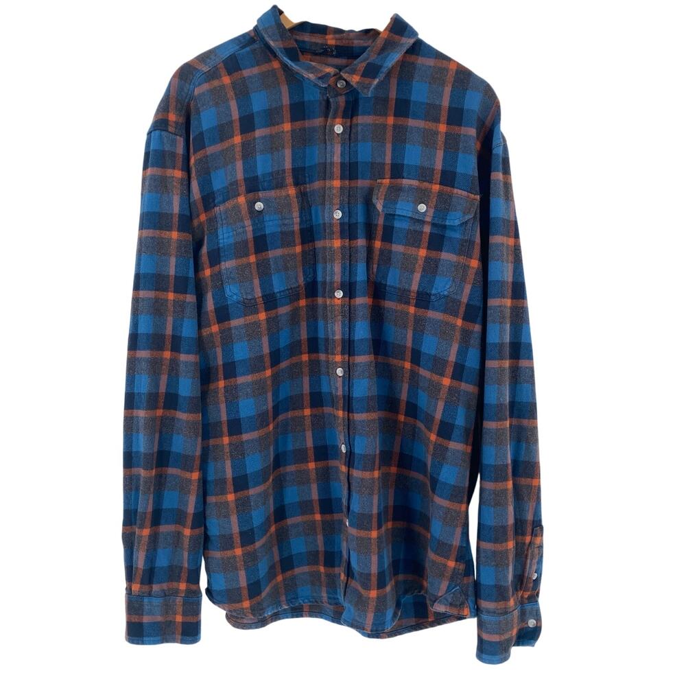 Prana plaid flannel mens XXL Slim blue orange